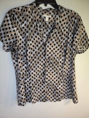 Dana Buchman Neutral Geometric Button-Front Blouse